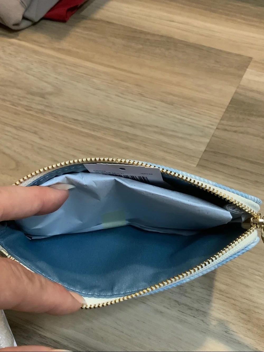 Coach Blue and Cream Gingham Wristlet